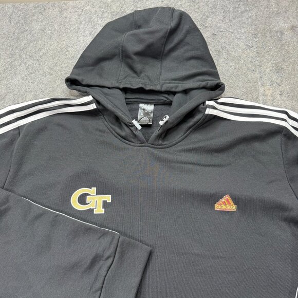 Georgia Tech Yellow Jackets Adidas Hoodie Men 3XL Black White Fleece Pullover - Picture 1 of 16